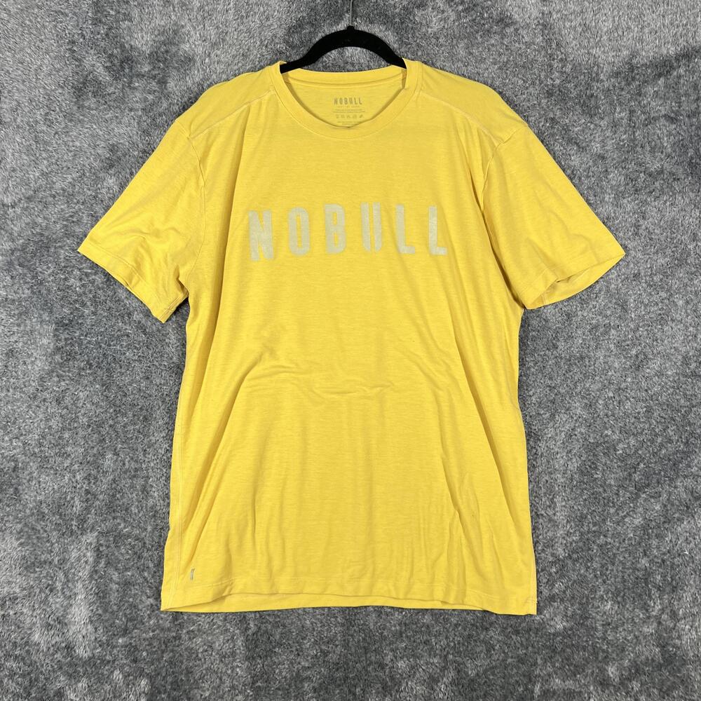 NOBULL Shirt Mens L Yellow Graphic Crew Neck Tagless Lightweight Jersey Wicking